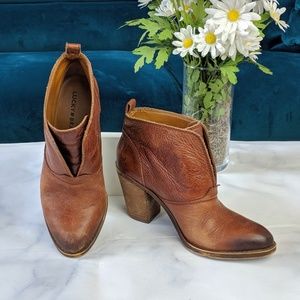 Lucky Brand Cognac Leather Block-Heel Ehllen Boot